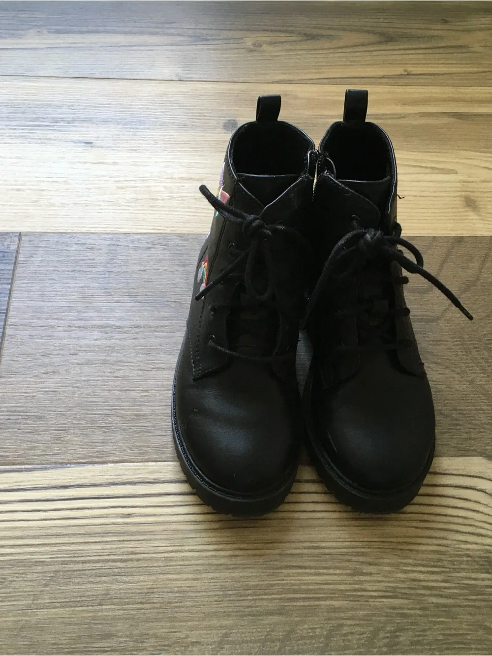 Kids Wonder Nation Black Combat Boots with Embroidered Accents